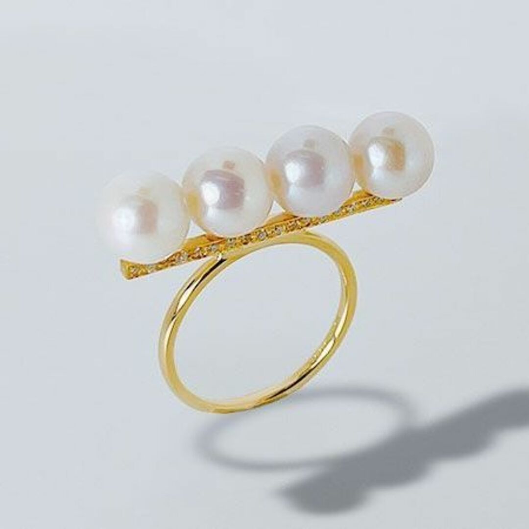 新品✨ K18YG　パール　ダイヤモンド　イエローゴールド　大人ジュエリ－ レディースのアクセサリー(リング(指輪))の商品写真
