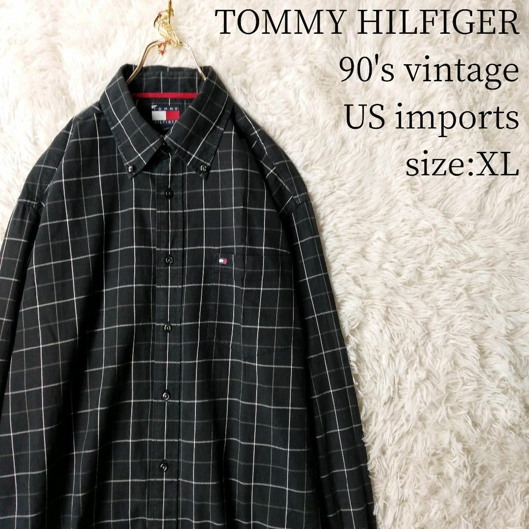 TOMMY HILFIGER(トミーヒルフィガー)の★ビンテージ★TOMMY HILFIGER 長袖BDシャツ チェック 黒 XL メンズのトップス(シャツ)の商品写真