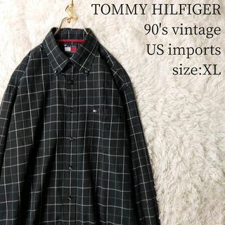 トミーヒルフィガー(TOMMY HILFIGER)の★ビンテージ★TOMMY HILFIGER 長袖BDシャツ チェック 黒 XL(シャツ)