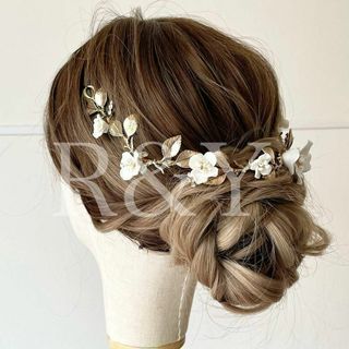 H32ブライダル　ヘッドドレス　ウェディング　ヘアアクセサリー　髪飾り　小枝(ヘッドドレス/ドレス)