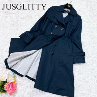 JUSGLITTY トレンチコート 裏地ストライプ ネイビー