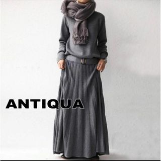 アンティカ(antiqua)のantiqua ニットプリーツワンピ グレー(ロングワンピース/マキシワンピース)