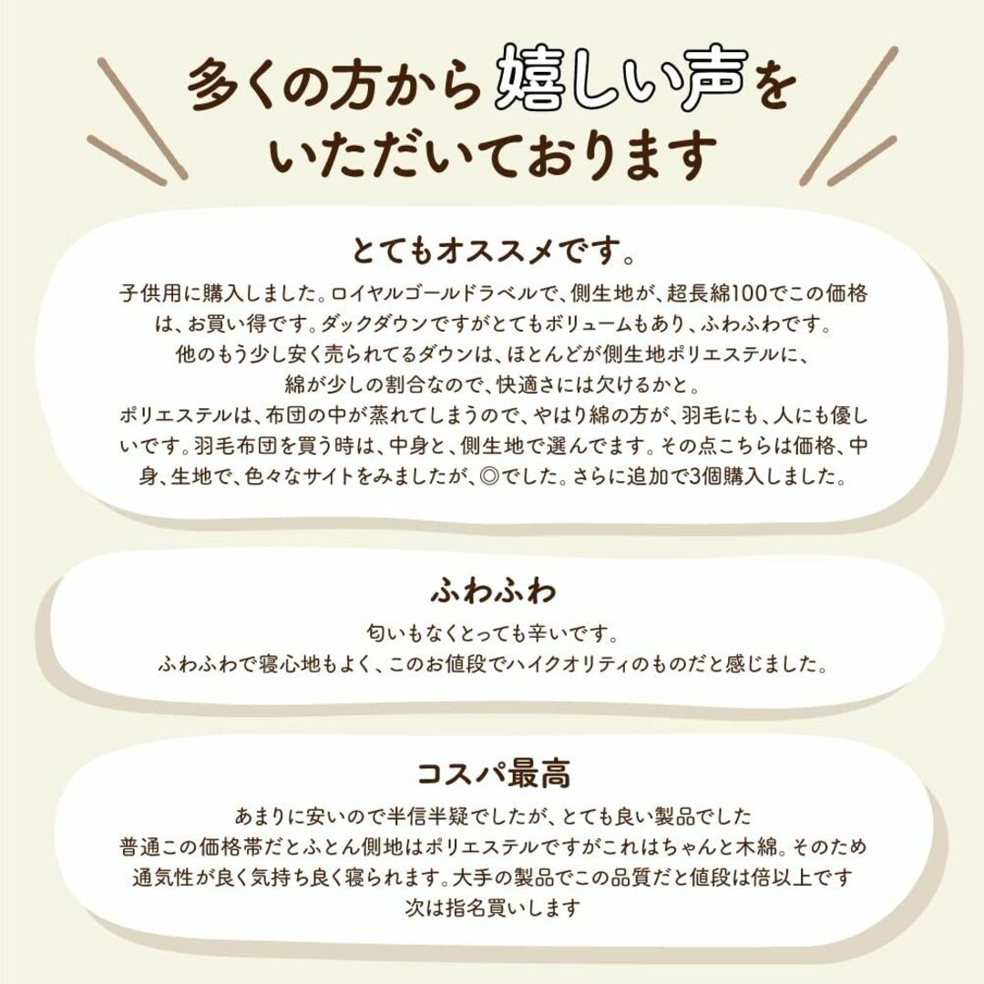 【羽毛布団なのに匂いが少ない】【ふとん工房 グーグ】 羽毛掛けふとん ホワイトプ インテリア/住まい/日用品の寝具(その他)の商品写真