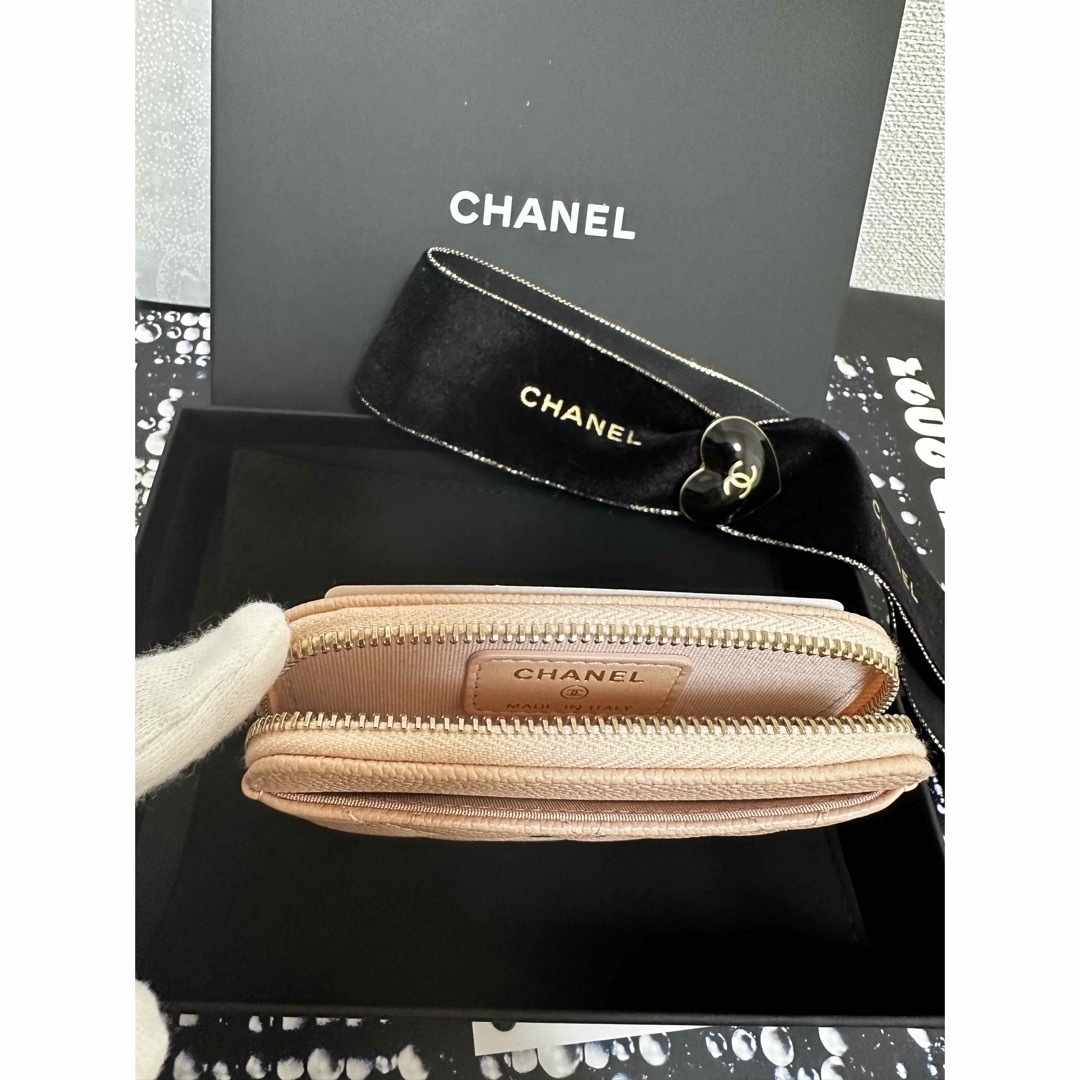 シャネル　CHANEL ジップコインパース  カードケース　キャビアスキン24Cピンクシャンパンゴールド金具