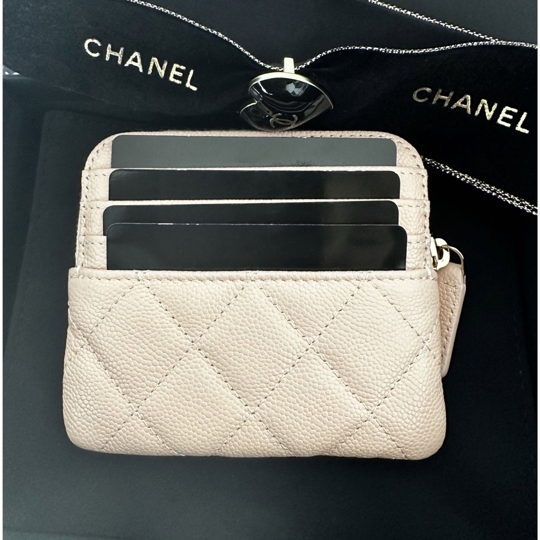 シャネル　CHANEL ジップコインパース  カードケース　キャビアスキン24Cピンクシャンパンゴールド金具