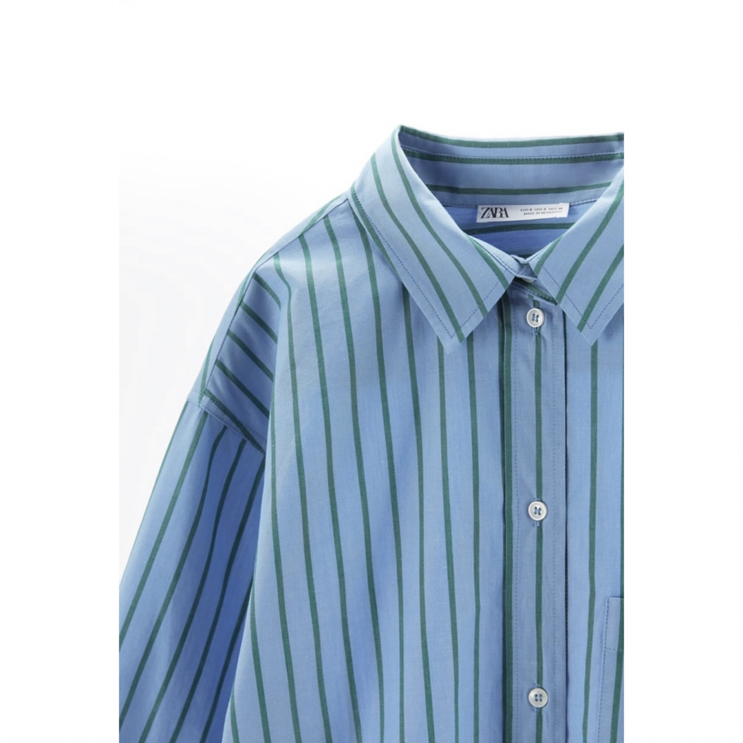 【完売商品】ZARA ストライプ柄オーバーサイズシャツ　ストライプシャツ　空色