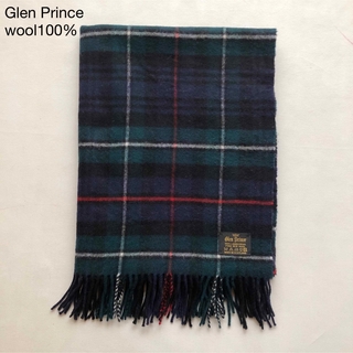 グレンプリンス(Glen Prince)の249グレンプリンス2万厚手ウール100％大判ストール紺×緑チェック英国製(ストール/パシュミナ)