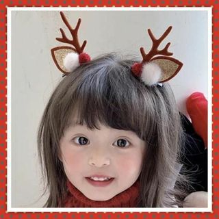 クリスマス トナカイヘアクリップ 白×赤 ポンポン ふわふわ 小さめ 可愛い(その他)