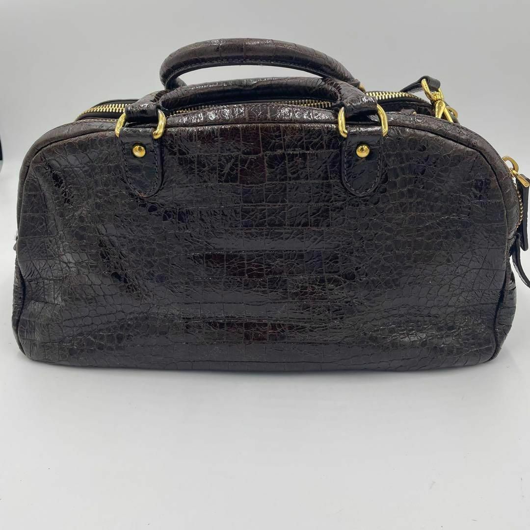miumiu(ミュウミュウ)の美品✨ミュウミュウ　2way バッグ　クロコ型押し　金具　ブラウン　白タグ レディースのバッグ(トートバッグ)の商品写真