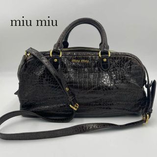 ミュウミュウ(miumiu)の美品✨ミュウミュウ　2way バッグ　クロコ型押し　金具　ブラウン　白タグ(トートバッグ)