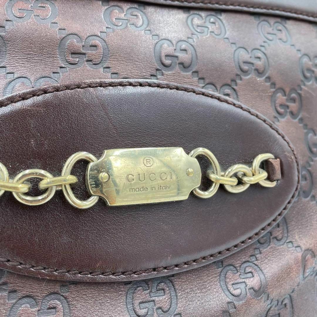 Gucci(グッチ)の希少✨グッチ　ショルダーバッグ　シマ　GG ゴールド金具　レザー　ブラウン レディースのバッグ(トートバッグ)の商品写真