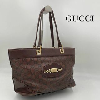 グッチ(Gucci)の希少✨グッチ　ショルダーバッグ　シマ　GG ゴールド金具　レザー　ブラウン(トートバッグ)