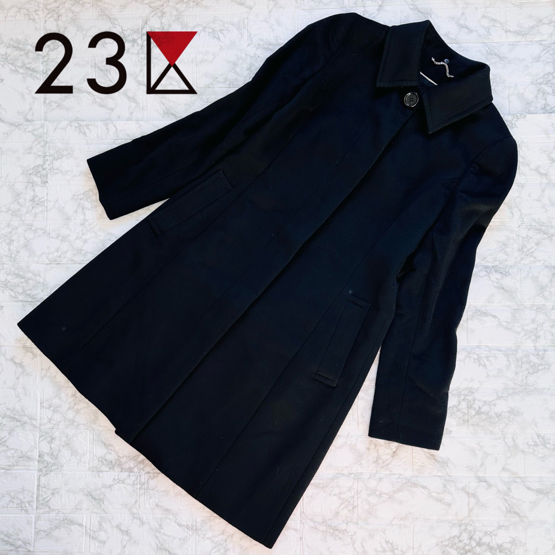 【美品】　23区　ステンカラーコート　ロング　カシミヤ100％　Mサイズ　黒ジャケット/アウター