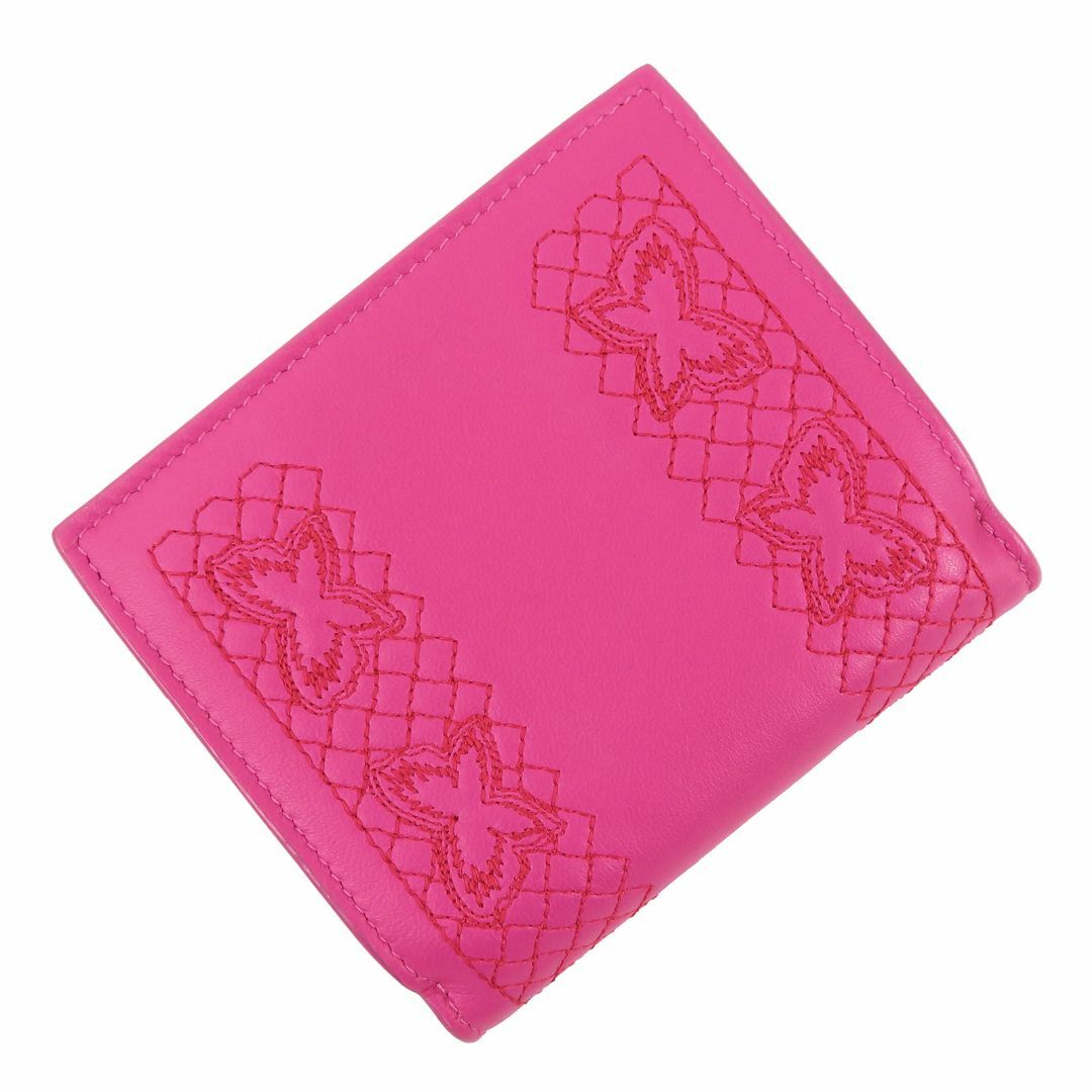 Bottega Veneta(ボッテガヴェネタ)のボッテガヴェネタ バタフライ 刺繍 二つ折り財布 レザー ピンク レディースのファッション小物(財布)の商品写真