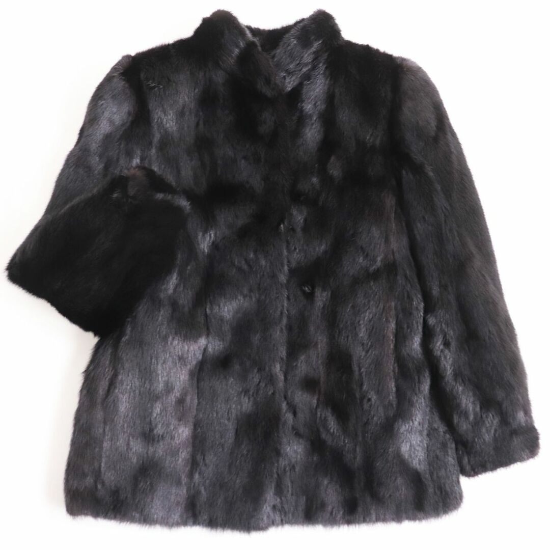 極美品●MINK ミンク  本毛皮ショートコート ジャケット ブラック 毛質艶やか・柔らか◎約52cm着丈