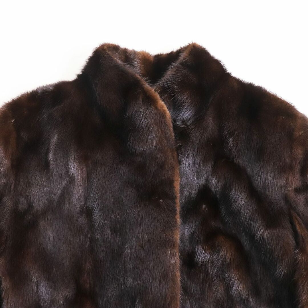 極美品●MINK ミンク 本毛皮ショートコート ジャケット ブラウン 13号 毛質艶やか・柔らか◎約40cm袖丈