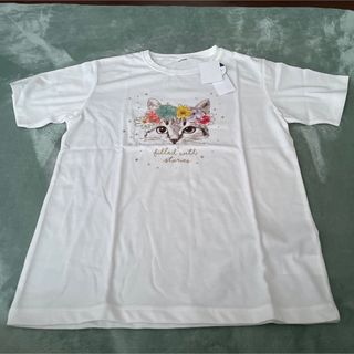 グローバルワーク(GLOBAL WORK)の白Tシャツ　ねこプリント(Tシャツ/カットソー)