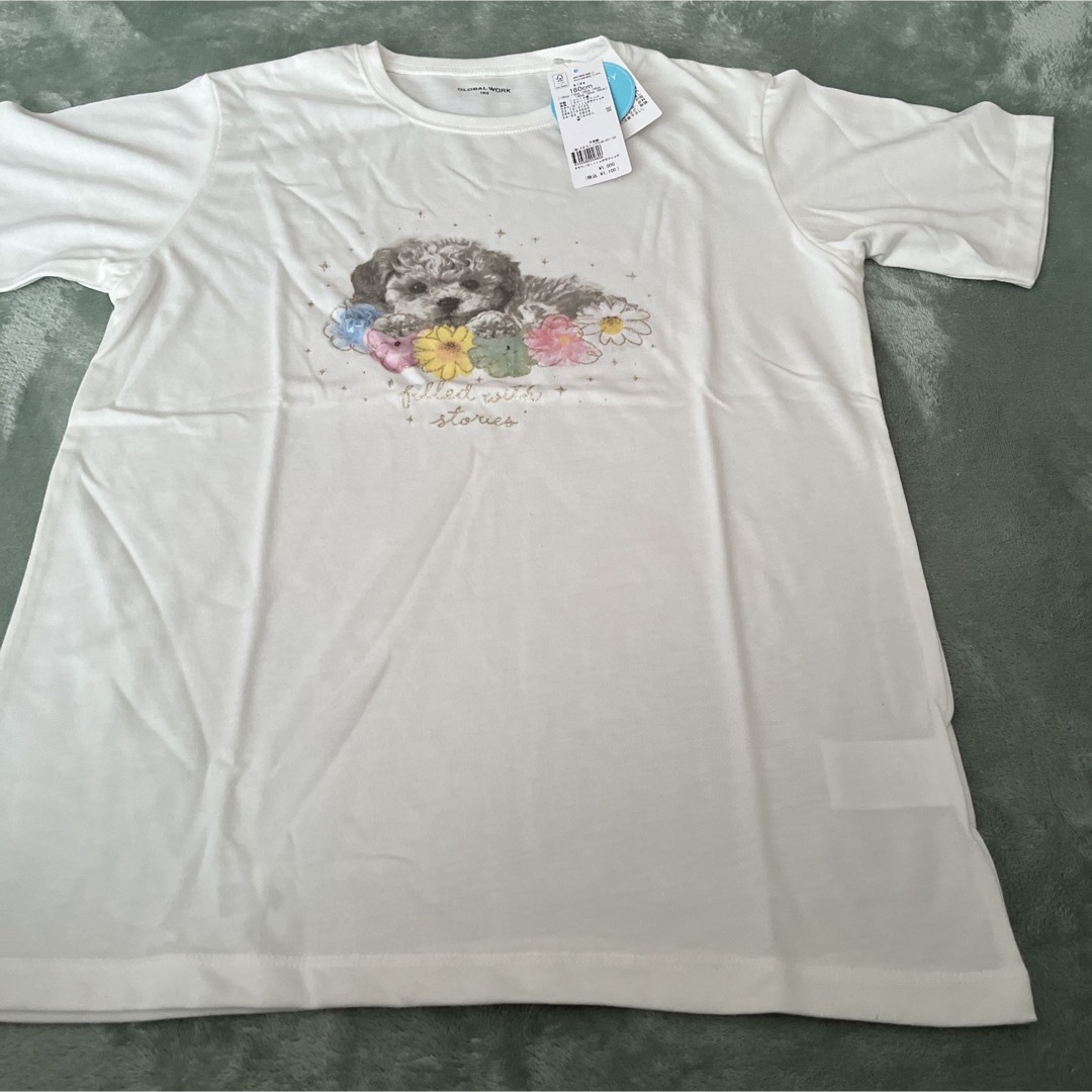 GLOBAL WORK(グローバルワーク)の白Tシャツ　犬プリント キッズ/ベビー/マタニティのキッズ服女の子用(90cm~)(Tシャツ/カットソー)の商品写真