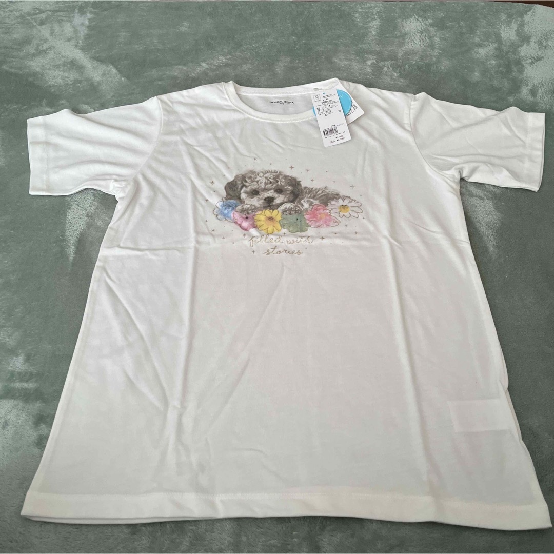 GLOBAL WORK(グローバルワーク)の白Tシャツ　犬プリント キッズ/ベビー/マタニティのキッズ服女の子用(90cm~)(Tシャツ/カットソー)の商品写真