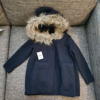 ベビーギャップ(babyGAP)のbaby GAP ボア フード付き カーディガン  90cm ファー ネイビー(カーディガン)