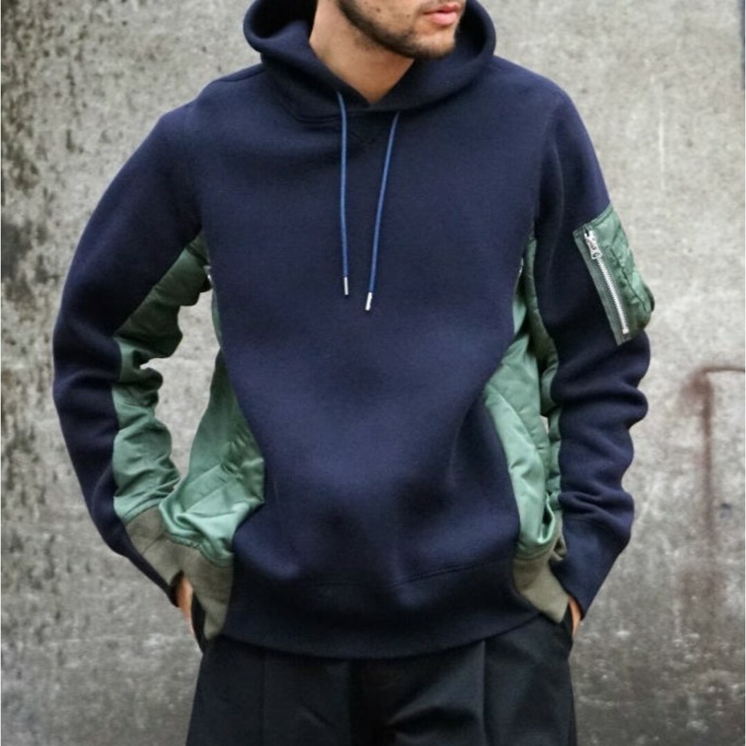 sacai サカイ 日本製 Sponge Sweat X MA-1 Hoodie ドッキングスウェットプルオーバーパーカー SCM-033 3  NAVY/KHAKI トップス【中古】【sacai】