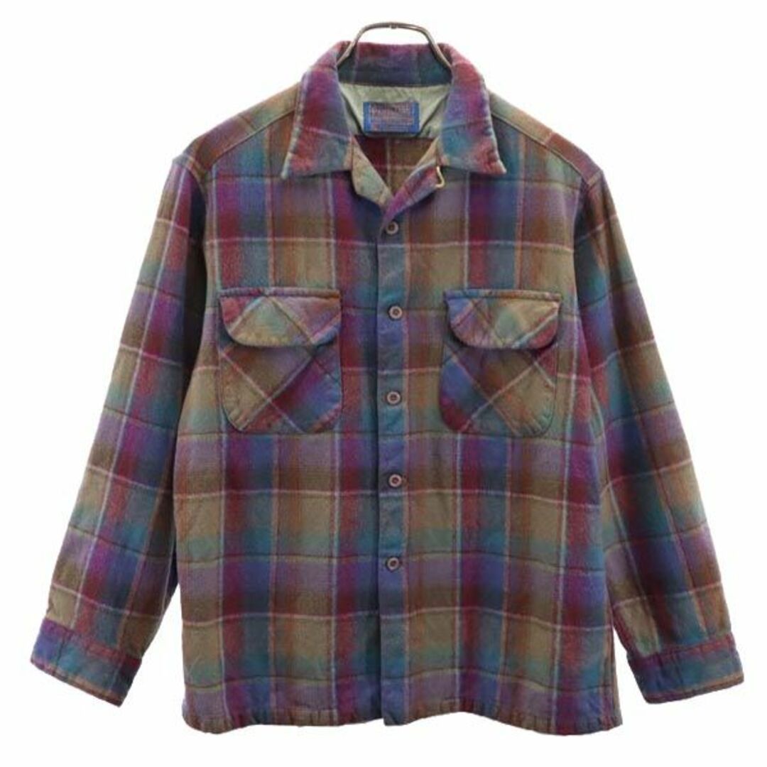 ペンドルトン 70s USA製 ヴィンテージ チェック柄 長袖 オープンカラー ウールシャツ L パープル系 PENDLETON メンズ 古着  【231120】 | フリマアプリ ラクマ