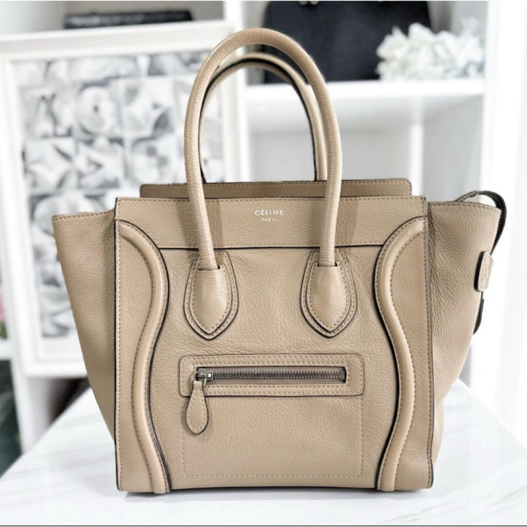 レザーCELINE ラゲージ　ショルダーバッグ　グレージュ　ベージュ　レザー