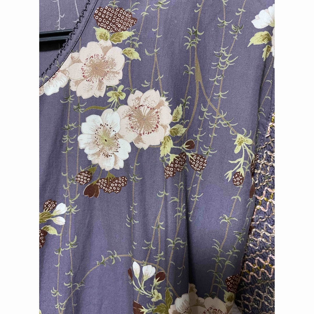 KANEKO ISAO(カネコイサオ)のカネコイサオ　桜🌸　綿　ワンピース　金曜日まで価格　美品　パープル　美しいです レディースのワンピース(ロングワンピース/マキシワンピース)の商品写真