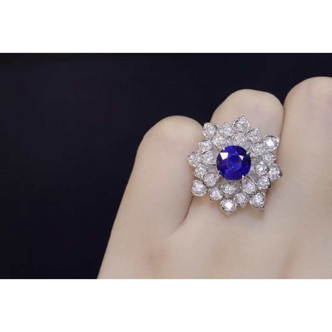 天然 ロイヤルブルーサファイア ダイヤ リング3.03ct k18 f レディースのアクセサリー(リング(指輪))の商品写真