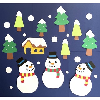 冬①壁面飾り　雪だるま　木　冬景色(型紙/パターン)