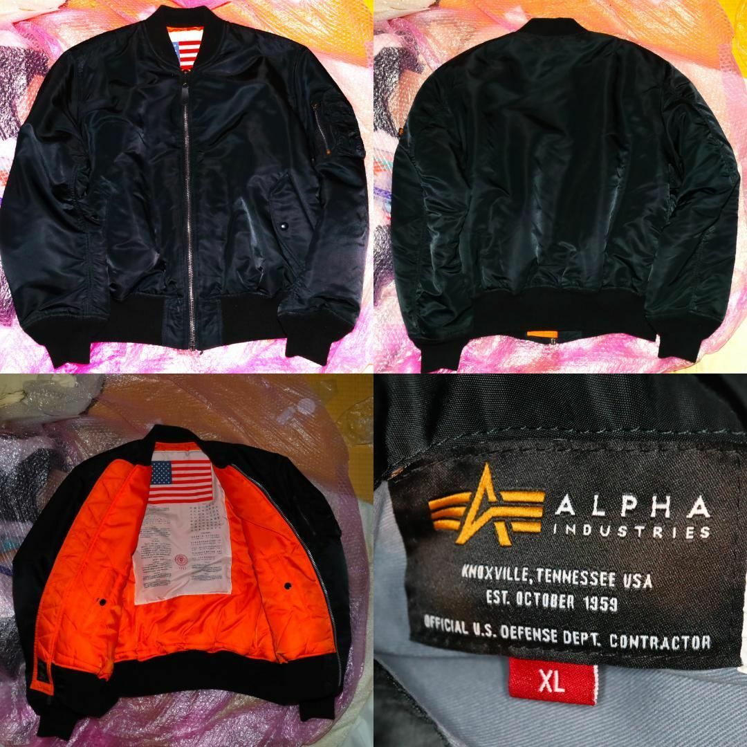 ALPHA MA-1 BLOOD CHIT裏地星条旗MA-1黒XLブラッドチットジャケット/アウター