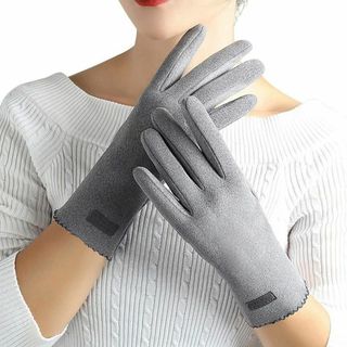 手袋 レディース スマートフォン対応 ニット グローブ ウール グレー(手袋)