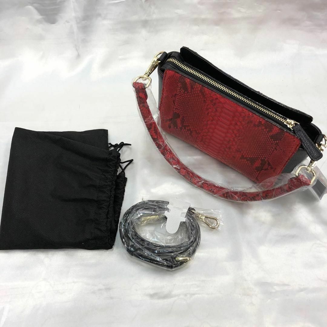 新品未使用】ダイヤモンドパイソン 牛革 コンビ ハンドバッグ