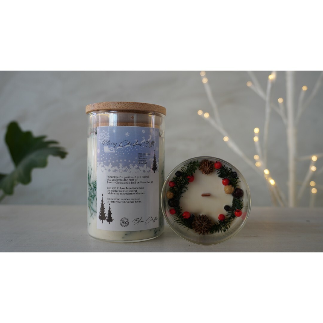 クリスマススペシャルボトルキャンドル ハンドメイドのインテリア/家具(アロマ/キャンドル)の商品写真
