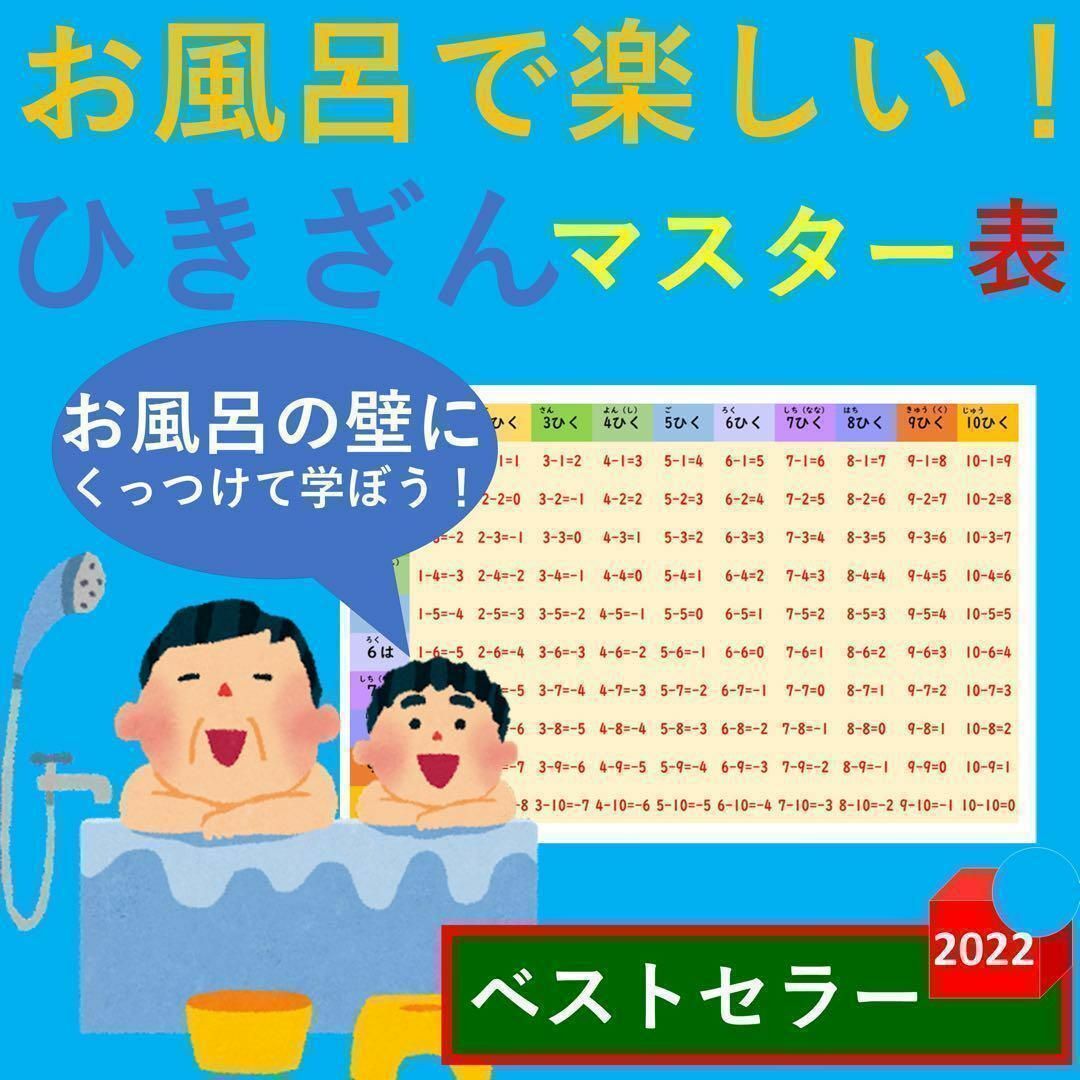 お風呂で楽しい！ひきざんマスター表 引き算一覧表 ひきざんポスター 引き算早見表 キッズ/ベビー/マタニティのおもちゃ(お風呂のおもちゃ)の商品写真