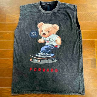 ムラ染めノースリーブUネックプリントシャツ "FORWARD"(Tシャツ/カットソー(半袖/袖なし))