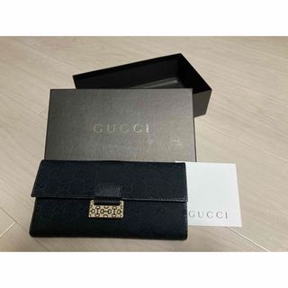 グッチ(Gucci)のGUCCI グッチ　ユニセックス　長財布　新品同様　レザー　キャンバス　ブラック(財布)