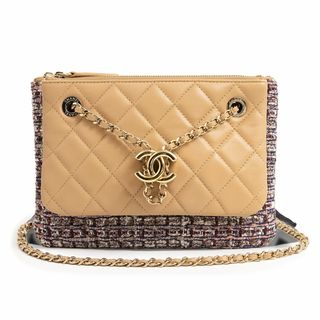 シャネル(CHANEL)のシャネル マトラッセ チェーン ショルダーバッグ 斜め掛け ツイード ドローストリング  ラムスキン ベージュ マルチカラー ゴールド金具 CHANEL（未使用　展示品）(ショルダーバッグ)