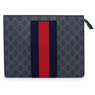 グッチ(Gucci)のグッチ ウェブストライプ クラッチバッグ セカンドバッグ GGスプリームキャンバス ブラック 黒 シルバー金具 475316 GUCCI（新品・未使用品）(セカンドバッグ/クラッチバッグ)