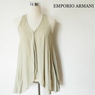 エンポリオアルマーニ(Emporio Armani)の美品 エンポリオアルマーニ リネン混 プリーツ ノースリーブ シャツ ブラウス(ひざ丈スカート)