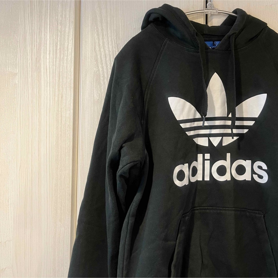 adidas(アディダス)のadidas アディダス パーカー トレフォイル ビッグロゴ 裏起毛 無地 深緑 メンズのトップス(パーカー)の商品写真