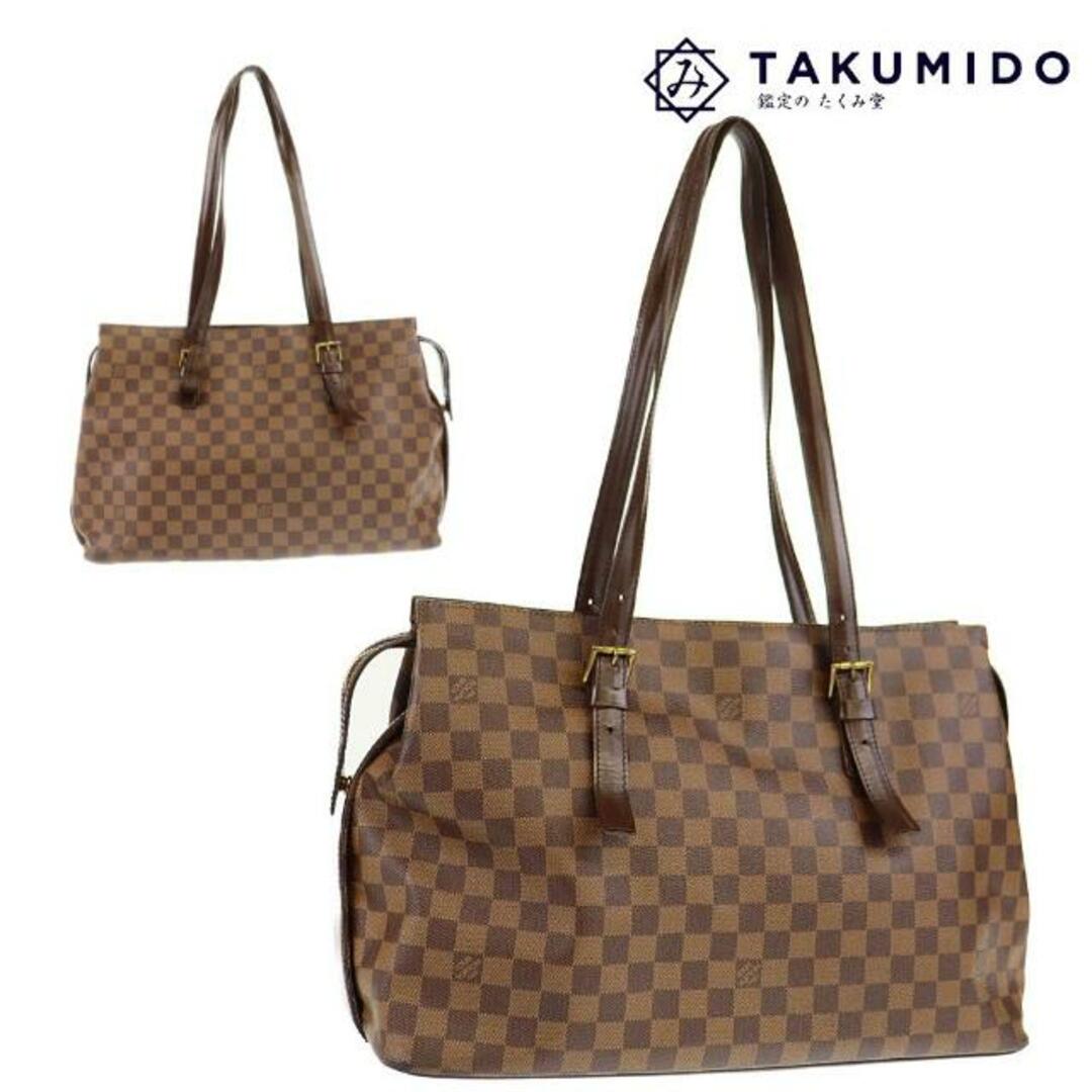 ルイヴィトン トートバッグ チェルシー N51119  ダミエ エベヌ ブラウン LOUIS VUITTON  | シンプル バック 鞄 ブランド ビトン ショルダーバッグ 茶 レディース 革 Bランク