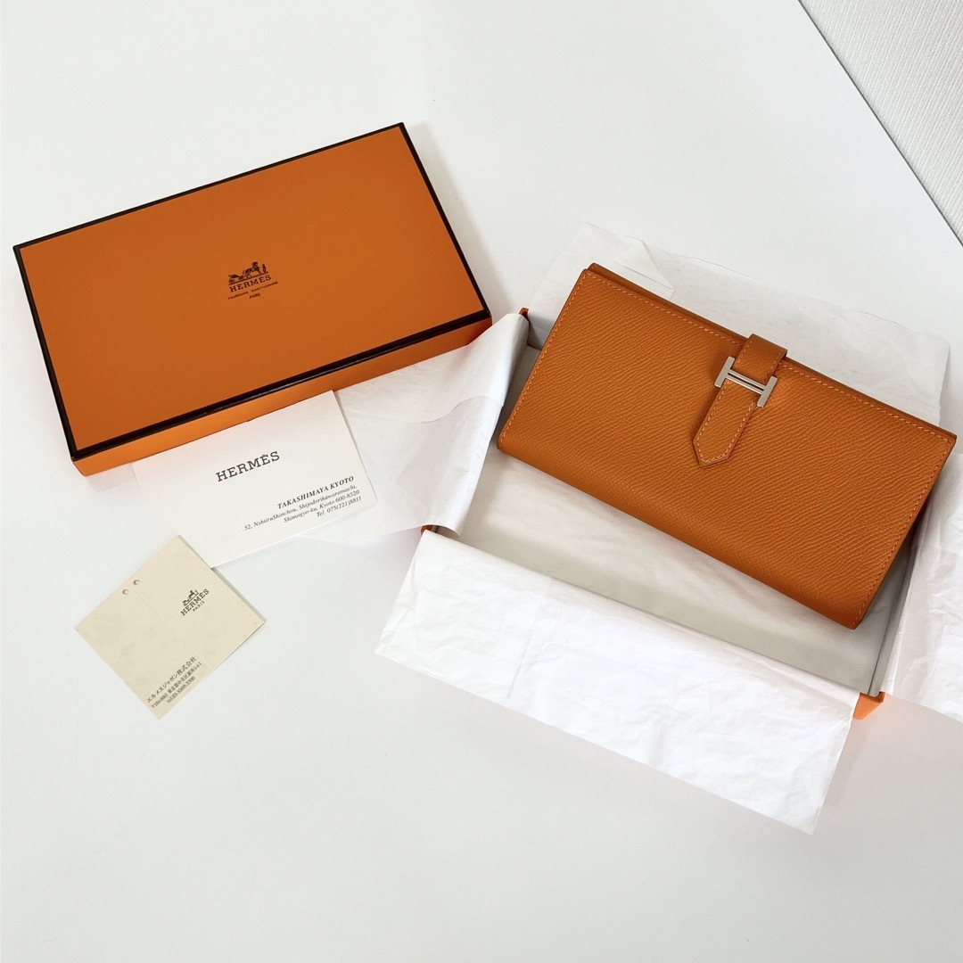 新品☆HERMES エルメス ベアン オレンジ 長財布 □k シルバー金具 | フリマアプリ ラクマ