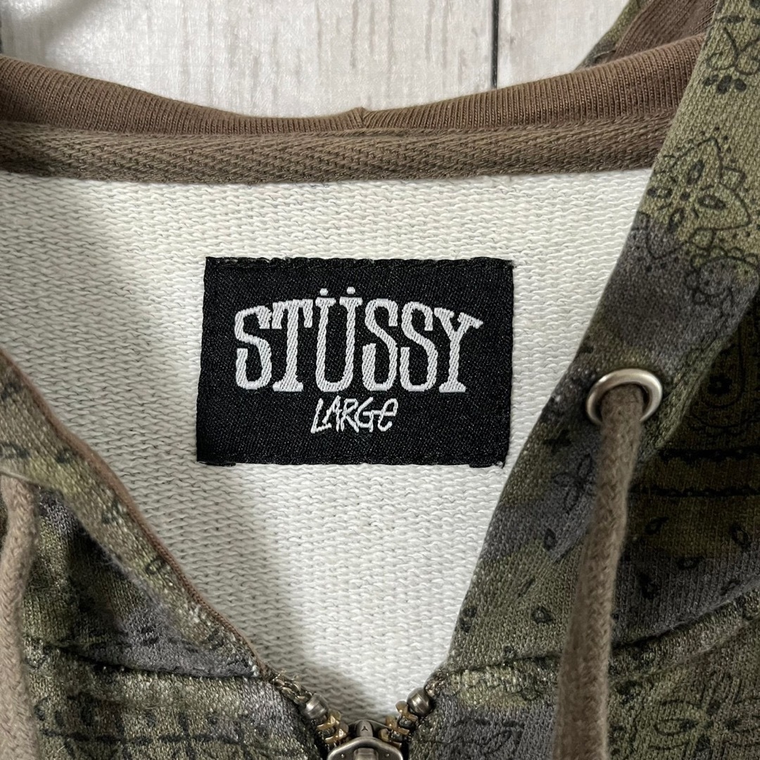 stussy ステューシー パーカー L ジップアップ 刺繍ロゴ 総柄 90s