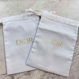 ディオール(Dior)のディオール 巾着 袋 ポーチ ホワイト ゴールド 2セット(ポーチ)