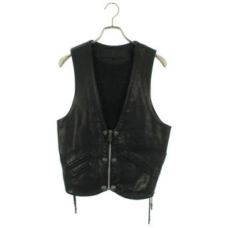 クロムハーツ(Chrome Hearts)のクロムハーツ  6BTN ZIP FRNT VEST バックスタークロスボールボタンレザーベスト メンズ S(ベスト)