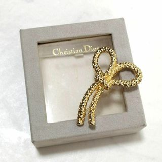 【美品】Christian Dior ブローチ リボン CD シルバー