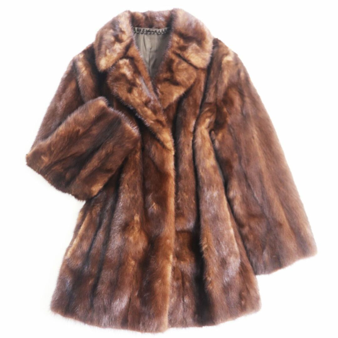 約39cm袖丈良品▲MINK ミンク 本毛皮ショートコート ジャケット ブラウン 11号 毛質艶やか・柔らか◎