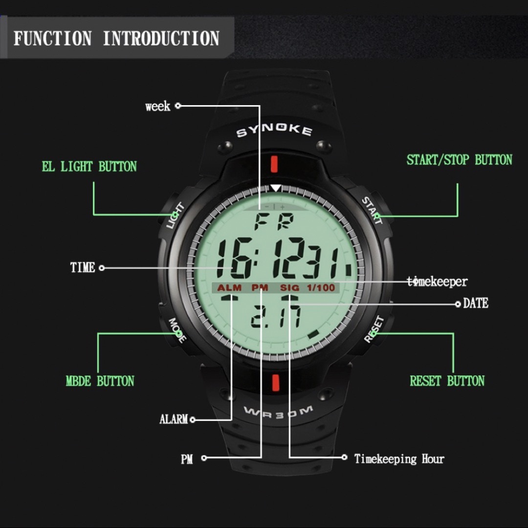 新品 SYNOKE デジタルウォッチ ビックフェイス ブラックレッドメンズ腕時計 メンズの時計(腕時計(デジタル))の商品写真