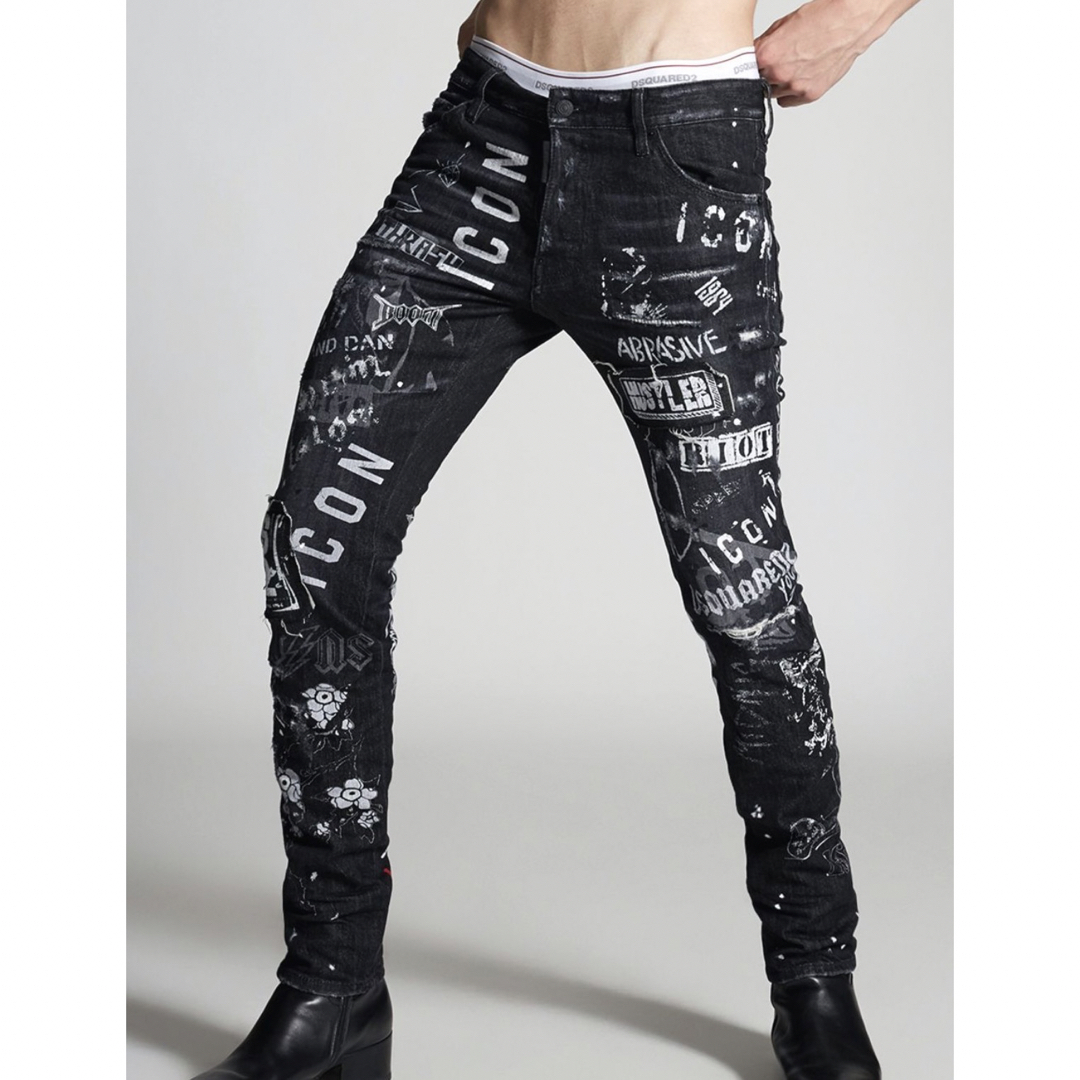 メンズDSQUARED2 ICON PRINT WASH SKATER JEAN 44 - www.paramountbb